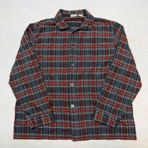 Vintage LL Bean Plaid Flannel Button Up Shirt Grey Red XXL Skater Grunge